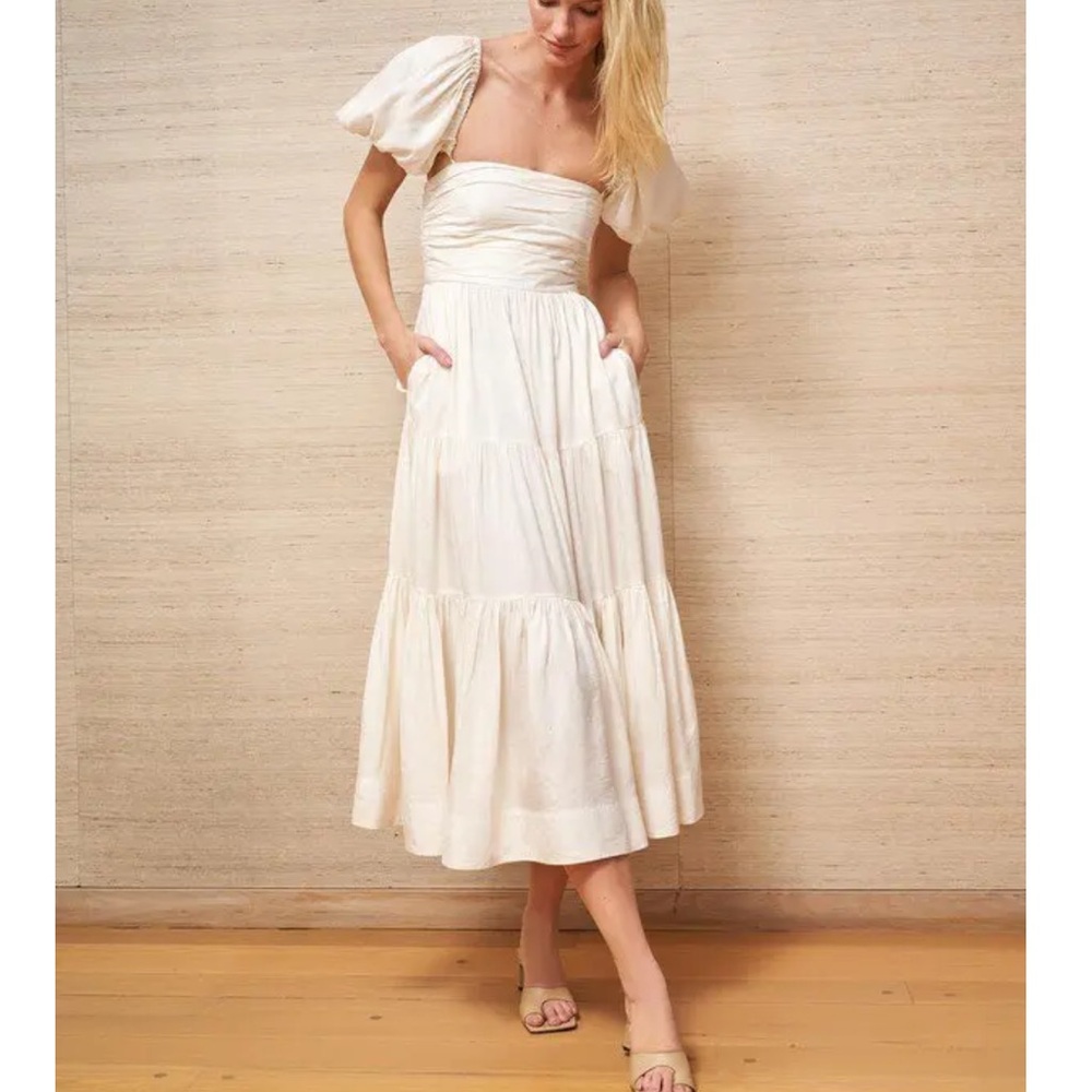 La Ligne Sofia Linen Blend Midi Dress Size L Women Cottagecore Removeable Sleeve